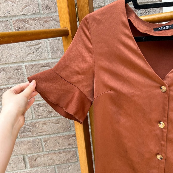 copper / burnt orange / rust brown button up dress - Picture 3 of 7